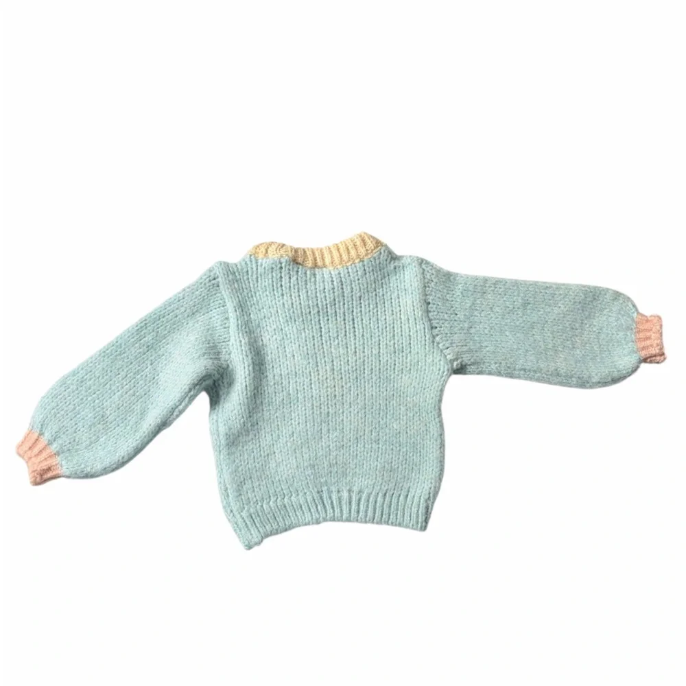 Zara Kids Contrast Trim Super Soft Knit Sweater Mint Blue Cream Girls Size 4